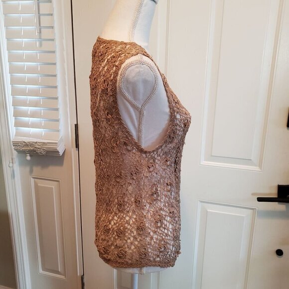 Vintage Lisa Crochet Cardigan Vest Womens Small Mocha Brown Boho Festival - Picture 3 of 9